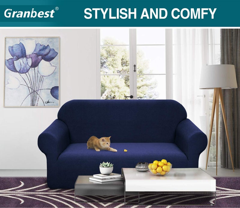Granbest Premium Waterproof Sofa Cover High Stretch Couch Slipcover Super Soft Fabric Couch Cover (Navy Blue, Medium) - Image 2